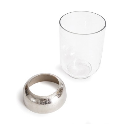 Serenade Domed Base Silver Hammered Glass Hurricane Candle Holder