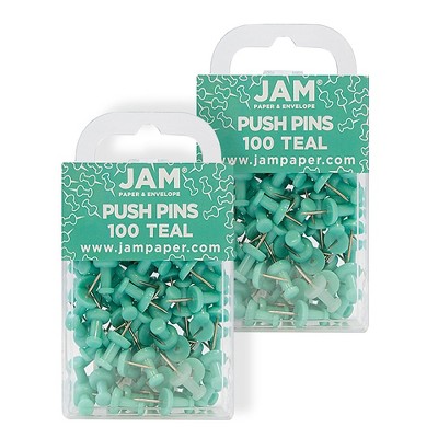 JAM Paper Colored Pushpins Teal Push Pins 2 Packs of 100 22432067A