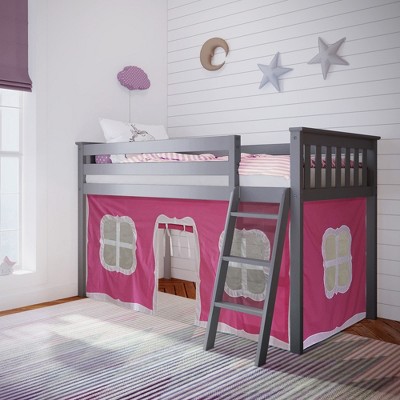 Max & Lily Loft Bed, Low Solid Wood Twin Loft Bunk Beds for Kids with Ladder and Curtain