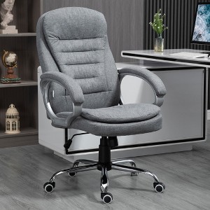 High Back Home Office Chair Executive Computer Chair with Adjustable Height, Upholstered Thick Padding Headrest and Armrest - Grey - 1 of 4