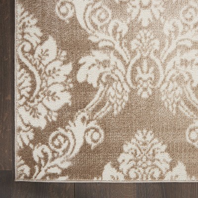 Ivory Mocha Floral Synthetic 9' x 12' Area Rug