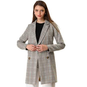 Allegra K Women's Notched Lapel Double Breasted Winter Plaids Coat ...