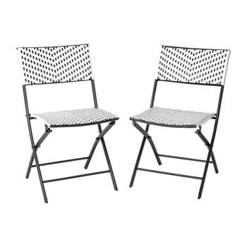 Flash Furniture Rouen Set of Two Folding French Bistro Chairs in PE Rattan with Metal Frames for Indoor and Outdoor Use