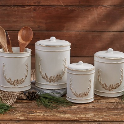 White Ceramic Antler Motif 3-Piece Canister Set