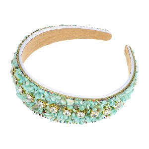 Unique Bargains Women's Bling Crushed Turquoise Rhinestone Wide Edge Hairband 4.72"x1.65" 1Pc - 1 of 4
