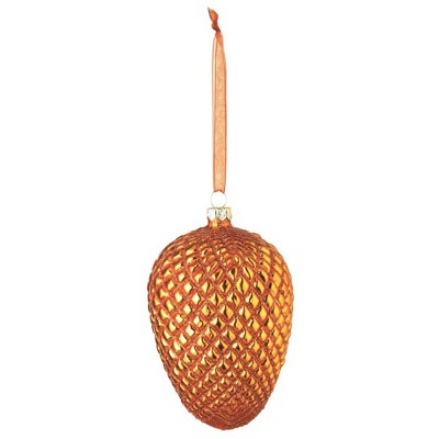 Napa Home & Garden 4.25" Orange and Gold Glittered Glass Pine Cone Christmas Ornament