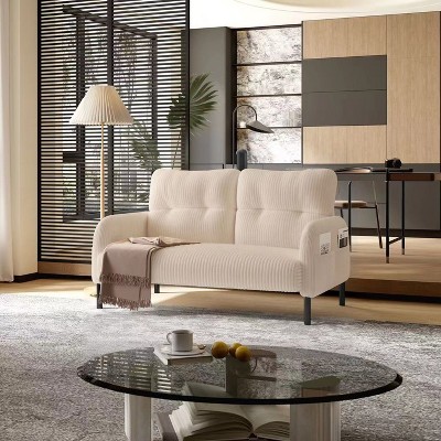 NicBex Modern Corduroy Tufted Loveseat 2-Seater Sofa with Sturdy Metal Legs,Upholstered Armchair Single Couch for Living Room,Apartment