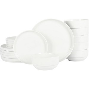 Gibson Home Rothernberg Stackable 18 Piece, Service for 6, White Porcelain Plates and Bowls Set - 1 of 4