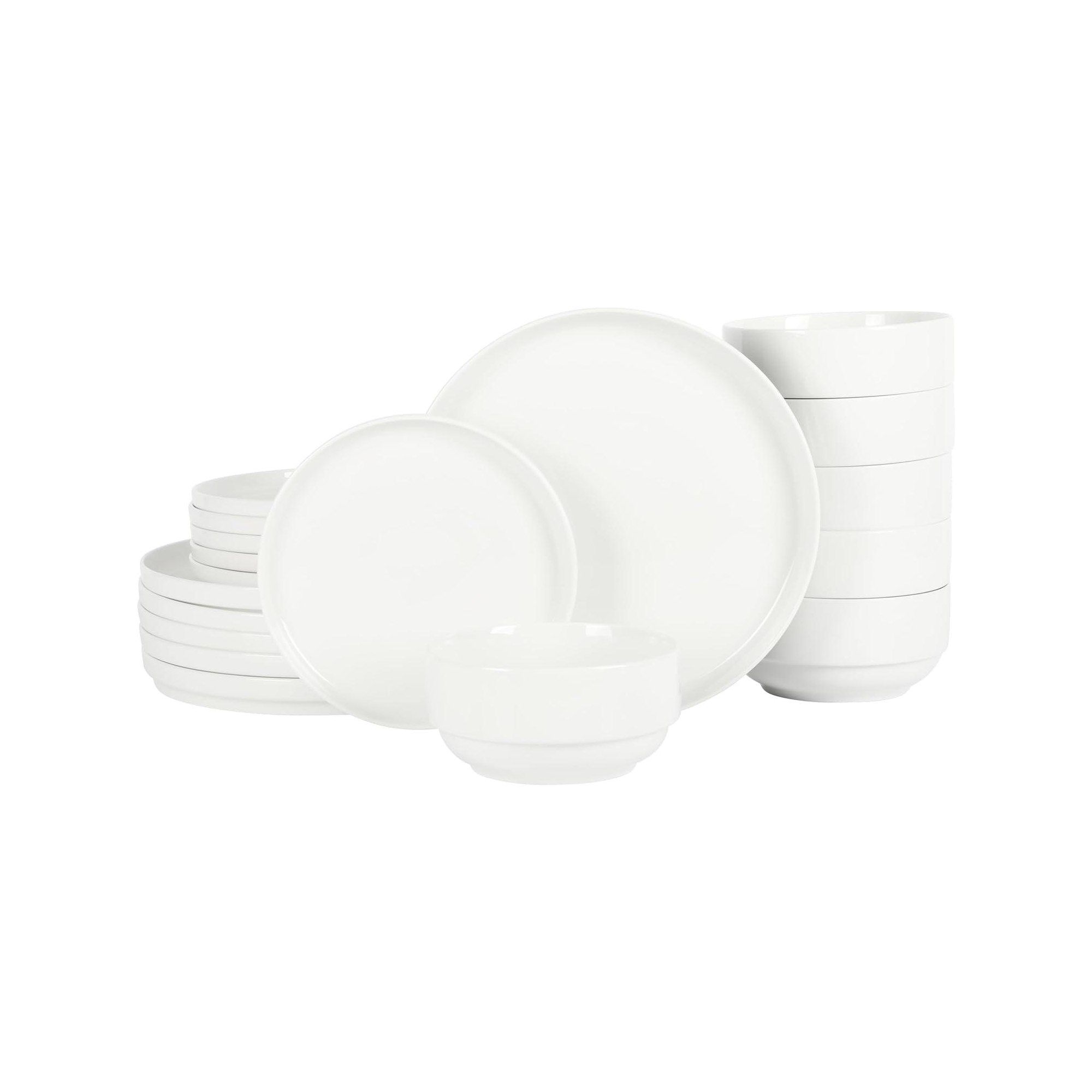 Gibson Home Rothernberg Stackable 18 Piece, Service for 6, White Porcelain Plates and Bowls Set
