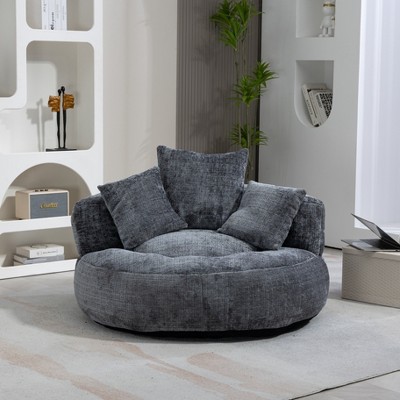 Lazy Sofa Chaise Lounge Chenille Single Sofa Bean Bag Chair Couch Upholstered Accent Chair with 3 Pillows, No Assembly Needed-ModernLuxe