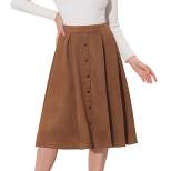 Allegra K Women's Faux Suede Button Front High Waist Pleated Midi Skater Skirt