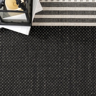 Black and White Striped Synthetic 5' x 8' Indoor/Outdoor Rug