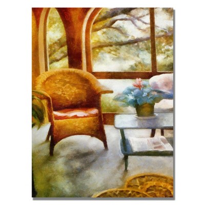 Trademark Fine Art -Michelle Calkins 'Wicker Chair and Cyclmen' Canvas Art