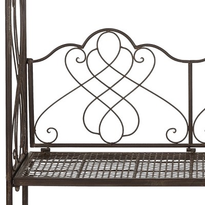 Eloise Rustic Brown Iron Garden Arbor with Bench