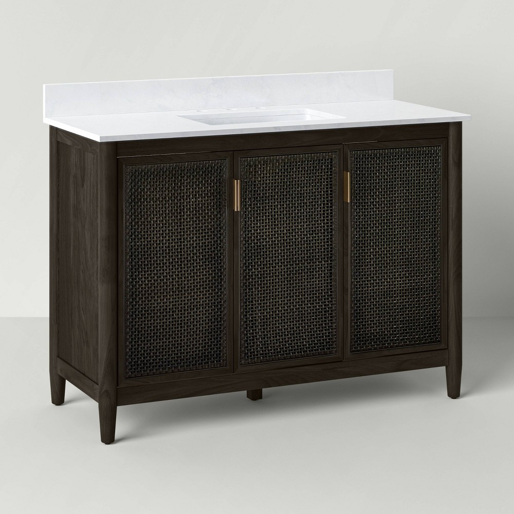 Photos - Washbasin cabinet 48" Wood & Cane Bathroom Vanity - Black - Hearth & Hand™ with Magnolia