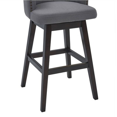 Contemporary Gray Fabric Swivel Counter Stool with Espresso Wood Base