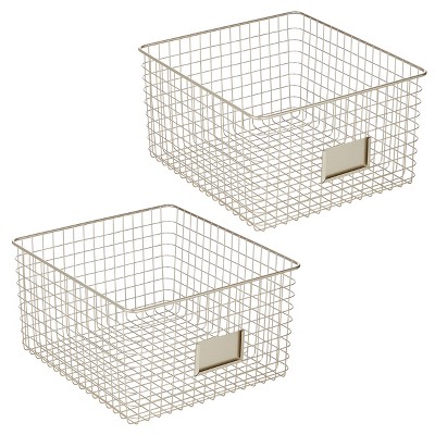 mDesign Bedroom Closet Storage Organizer Basket, Label Slot, 2 Pack, Matte Black