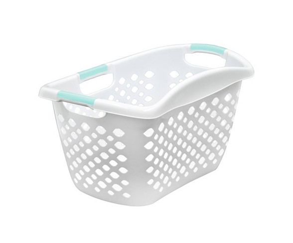 Hip Hugger 1.8 Bushel Laundry Basket - White With Turquoise Handles -  - Room Essentials&#8482;