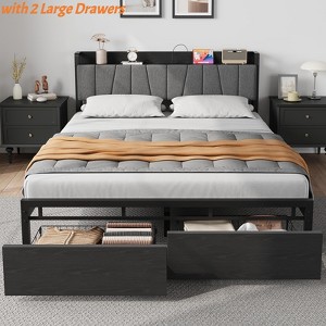 Industrial FullSize/King Size/Queen Size Bed Frame w/Storage Headboard Platform Bed with 2 Large Drawers No Box Spring Needed - 1 of 4