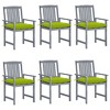 vidaXL Patio Chairs 6 Pcs with Cushions - Solid Acacia Wood Gray Outdoor Seating for Patio/Garden/Deck - 24"x22.4"x36.2" - 2 of 4