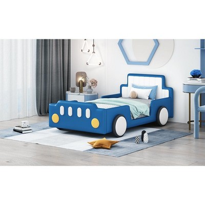 Vynxaria Twin Size Race Car-Shaped Platform Bed with Wheels - Fun & Functional Design