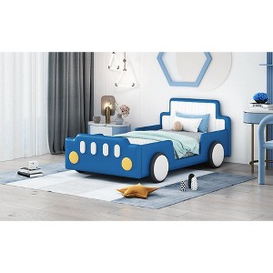 Vynxaria Twin Size Race Car-Shaped Platform Bed with Wheels - Fun & Functional Design - 1 of 4