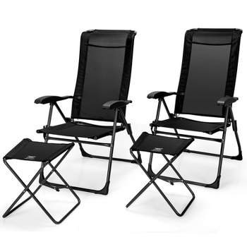 Tangkula 4 PCS Outdoor Wicker Chaise Lounge Patio Lounge Chair Ottoman Set Camp Chairs w/7-Gear Adjustable Backrest