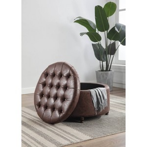Large Round Tufted Storage Ottoman with Lift Off Lid - WOVENBYRD - 1 of 4