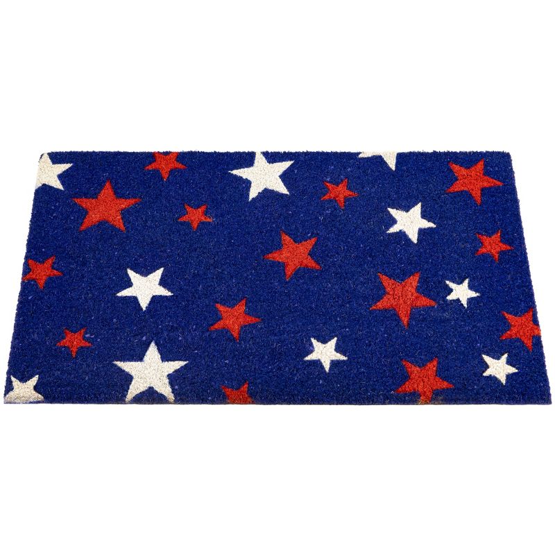 Northlight Blue Coir Red and White Stars Americana Outdoor Doormat 18" x 30", 3 of 6
