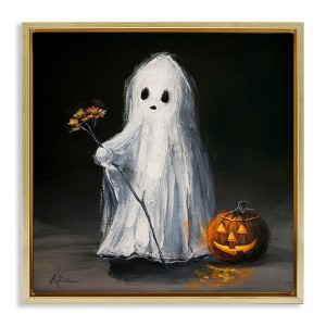 Stupell Industries Vintage Halloween Ghost & Pumpkin Floating Frame Canvas Art - 1 of 4