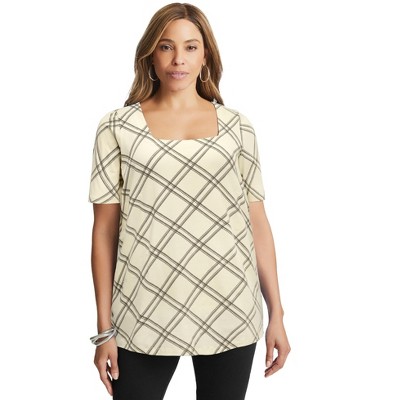 Jessica London Women's Plus Size Stretch Cotton Square Neck Tunic