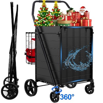 Musment Folding Shopping Cart, Heavy Duty Grocery Cart with Removable Basket