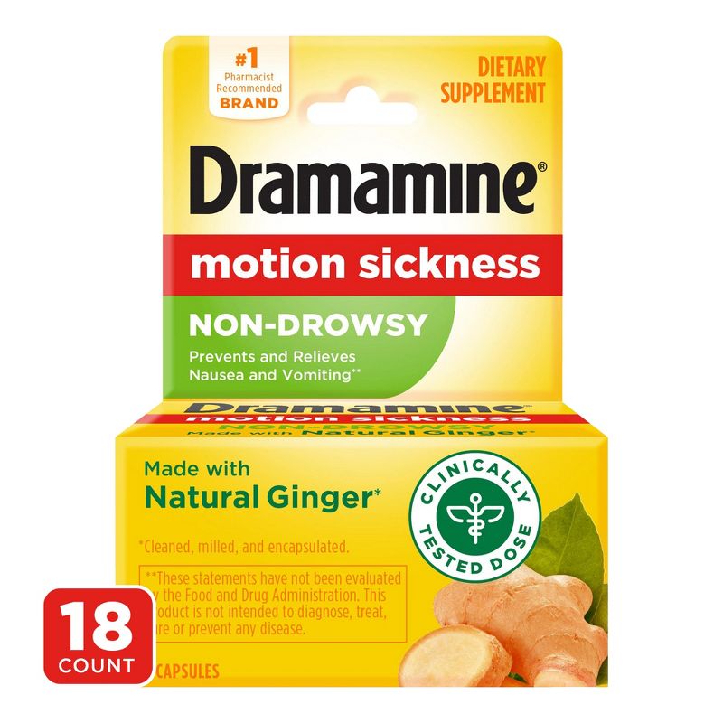 Dramamine Non-Drowsy Naturals Motion Sickness Relief for Nausea, Dizziness &#38; Vomiting - 18ct, 1 of 10