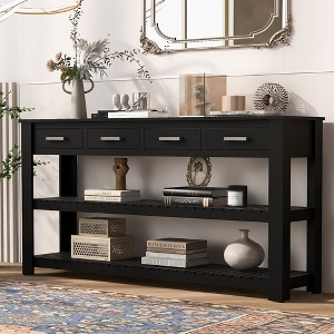 HDZNVF Stylish Entryway Console Table with 4 Drawers and 2 Shelves, Black - 1 of 4