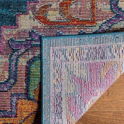 Reversible Teal & Rose Floral Synthetic Area Rug, 8' x 10'
