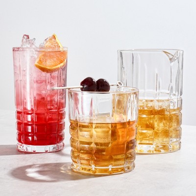 Viski Highland Square Cut Crystal Highball Glasses Set of 4