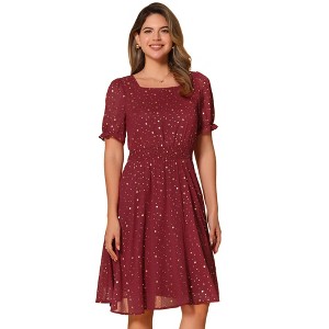 Allegra K Women's Square Neck Metallic Stars Ruffle A-Line Stretch Waist Midi Dress - 1 of 4