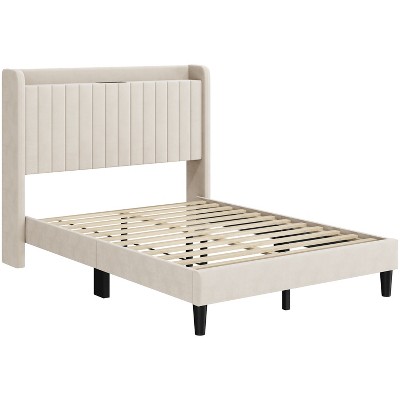 Yaheetech Upholstered Bed Frame with Charging Outlets & USB Ports