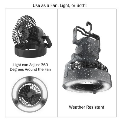 Black Battery-Operated 2-in-1 Camping Fan and LED Light