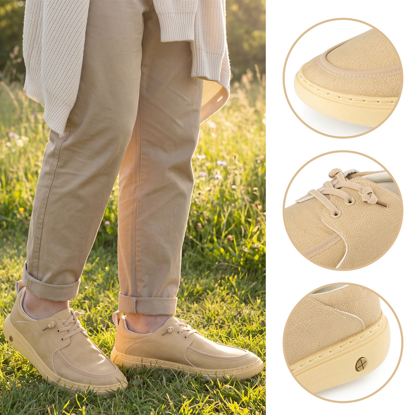 Мужские кроссовки BLISSFUL STEP Faux Leather Casual Lightweight Thick Sole Fashion Sneakers 7 Beige, цвет: Бежевый — фото 4