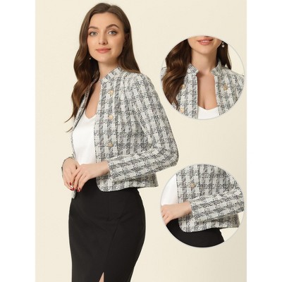 INSPIRE CHIC Women's Tweed Stand Collar Business Open Front Cropped Jacket 2 Packs White/Black Medium — фото 2