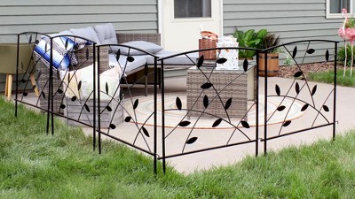 Modern Black Steel Leaves and Vines Garden Fence Panels Set