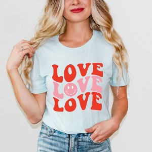 Simply Sage Market Women's Love Stacked Smiley Face Short Sleeve Graphic Tee - 1 of 4
