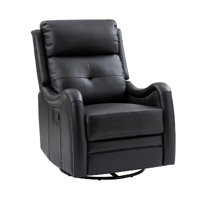 Flavio Genuine Leather Swivel Rocker Recliner with nailhead trims for living room | ARTFUL LIVING DESIGN