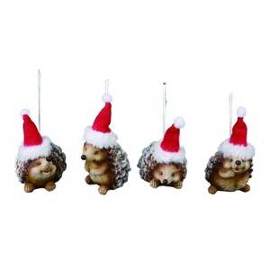 Transpac Resin 4 in. Brown Christmas Holiday Hedgehog Ornament Set of 4 - 1 of 2