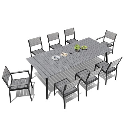 Crestlive Products 7pc Aluminum Patio Dinning Set 72in Table and 6 Chairs Plastic Wood Top with Umbrella Hole for Outdoor Pool Lawn