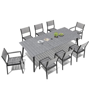 Crestlive Products 7pc Aluminum Patio Dinning Set 72in Table and 6 Chairs Plastic Wood Top with Umbrella Hole for Outdoor Pool Lawn - 1 of 4