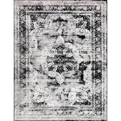 Black and Gray Rectangular Stain-Resistant Area Rug
