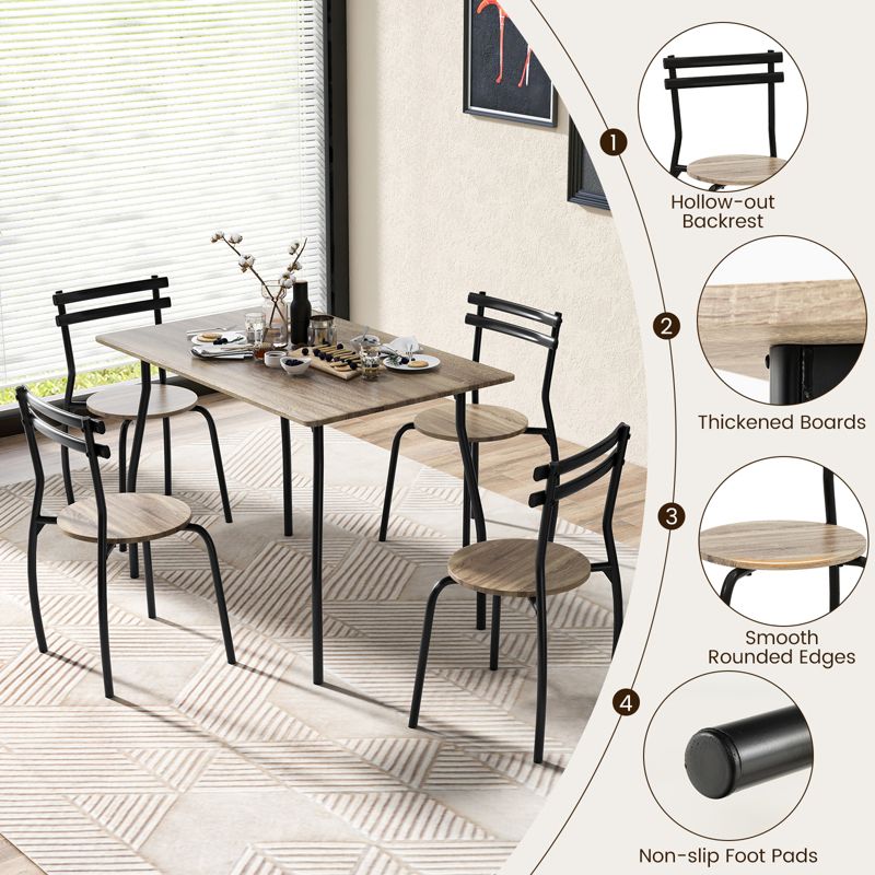 Tangkula 5 Pieces Dining Set Dining Table & Chairs Set with Wood & Metal Frame Space-saving Dining Table Set for 4, 5 of 10