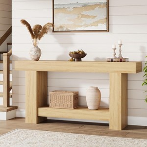 DobleePy Long Console Table for Entryway, Farmhouse 2-Tier Wooden Sofa Table with Storage for Living Room, Hallway, Entrance - 1 of 4